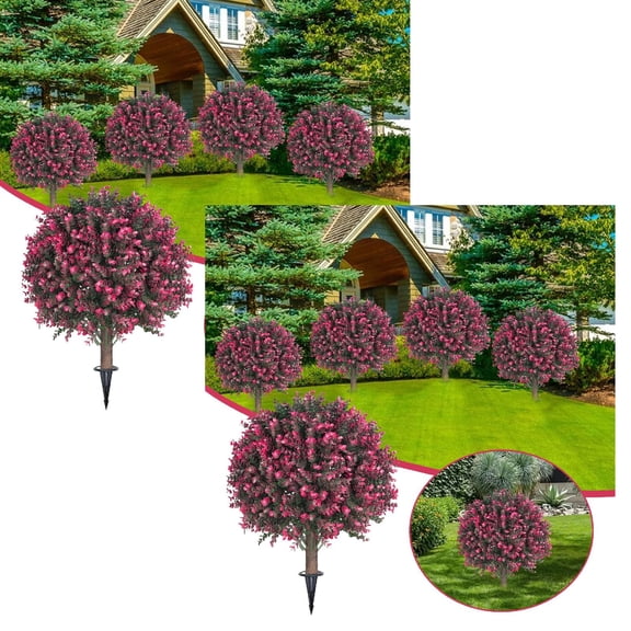 Set of 2 Artificial Rose Boxwood Topiary Ball Tree for Outdoor with Ground Spike, 22" UV Resistant Greenery Shrubs, for Garden Yard Porch Patio