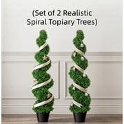 Set of 2 Artificial Spiral Trees, 3FT Artificial Boxwood Plants, Realistic Evergreen Plants, Perfect for Decorating Entrances, Patios, Living Rooms, and Offices