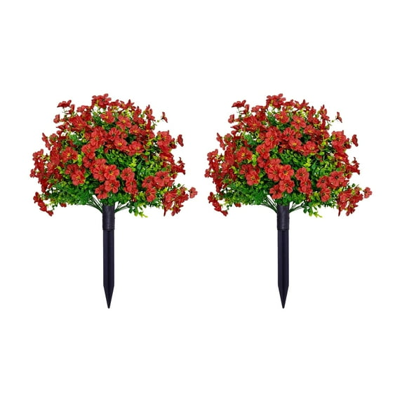 Set of 2 Artificial Spring Flower Topiary Ball Ground Stakes, 22" Outdoor Garden Decorations for Spring and Summer, Colorful Faux Plants for Pathways, Front Yard Displays Home Decor Red