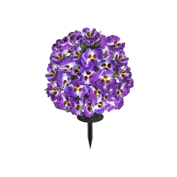 Set of 2 Artificial Topiary Ball Trees with Fake Pansy Flowers with Ground Spikes , Outdoor UV Resistant Realistic Fake Bushes Plants for Garden Yard Front Porch Patio Decor (Begonia),Purple