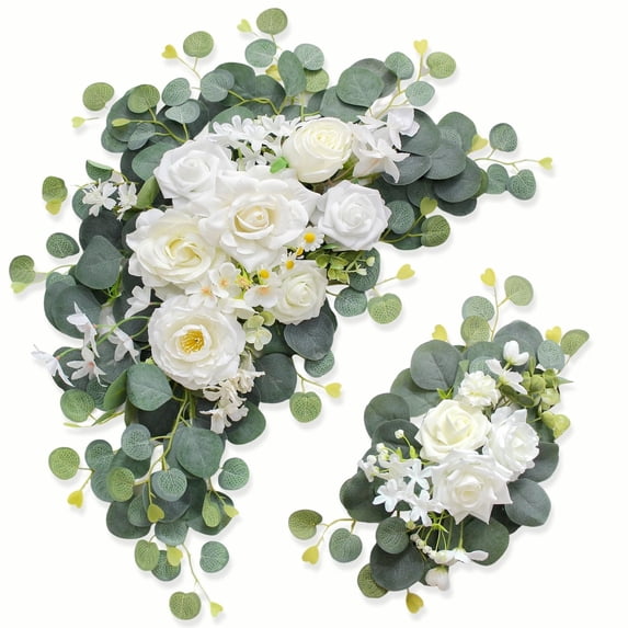 Set of 2 Artificial Wedding Arch Flowers for Wedding Welcome Sign, Banquet and Reception Decoration, Ceremony Backdrop Floral Arrangements, and Bridal Shower Decor