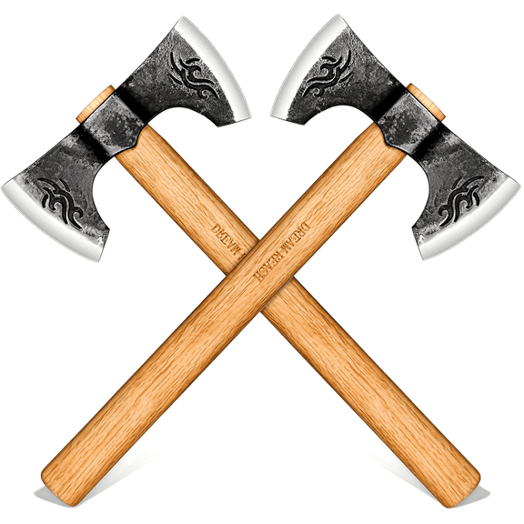 Set of 2 Axes, Professional 16" Axe for Outdoor Use, Handcrafted Double-Edged Viking Bushcraft Axes with Wooden Handles, Handcrafted Carving Axes, Ideal for Wood Chopping And Gardening