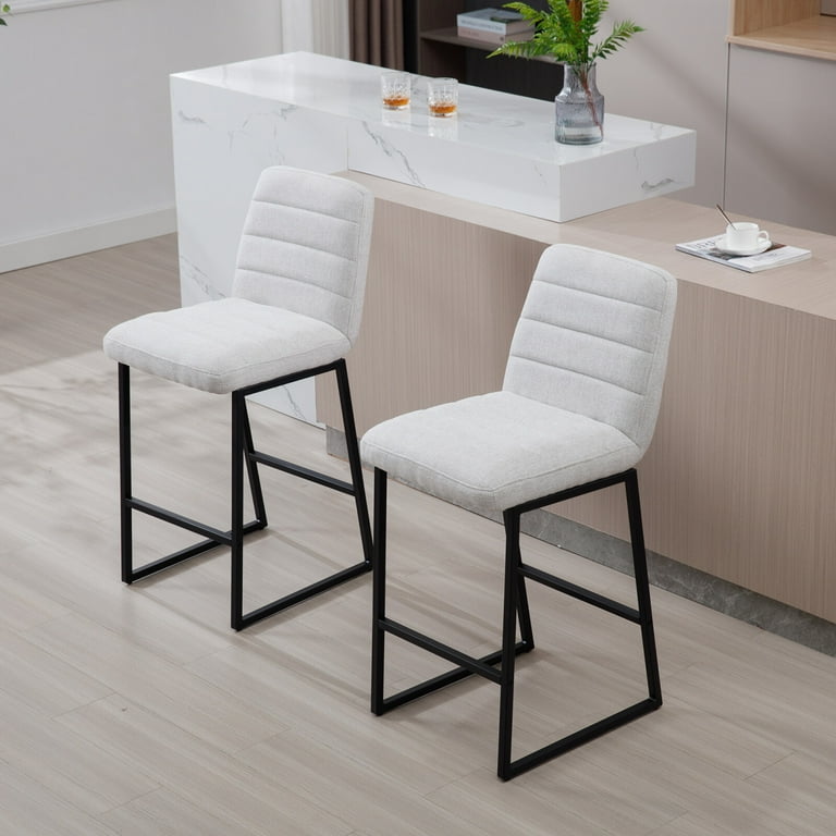 Set of 2 Bar Chairs with Footrest Upholstered Kitchen Chair with Adjustable Foot Pads Counter Side Chair for Living Room Party Room Kitchen and