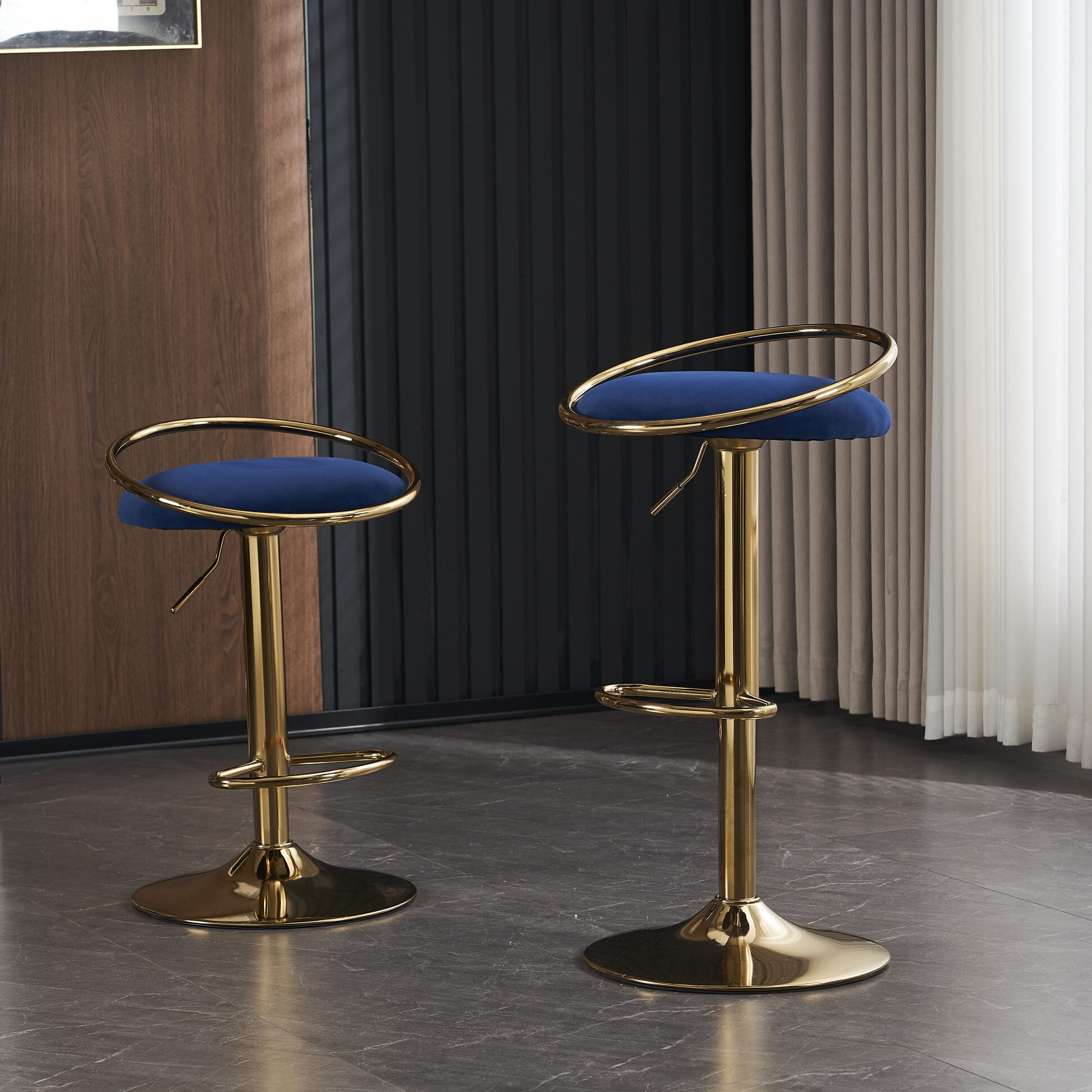Set of 2 Bar Stool, Velvet Swivel Height Adjustable Bar chair with Low