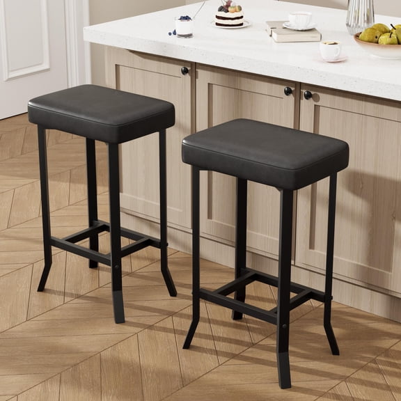 Set of 2 Bar Stools, 24" Counter Height with Leather Upholstered Seat, Compact Irregular Legs Stool for Small Spaces, Kitchen, Home Bar, Dining Room,Black