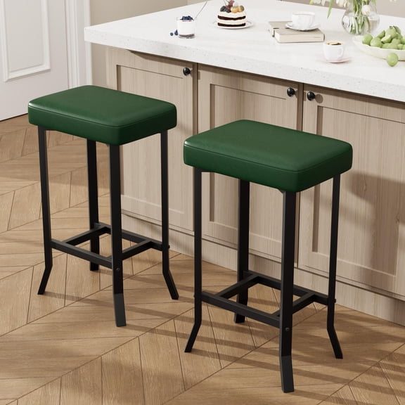 Set of 2 Bar Stools, 24" Counter Height with Leather Upholstered Seat, Compact Irregular Legs Stool for Small Spaces, Kitchen, Home Bar, Dining Room,Green