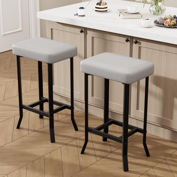 Set of 2 Bar Stools, 24" Counter Height with Leather Upholstered Seat, Compact Irregular Legs Stool for Small Spaces, Kitchen, Home Bar, Dining Room,Grey