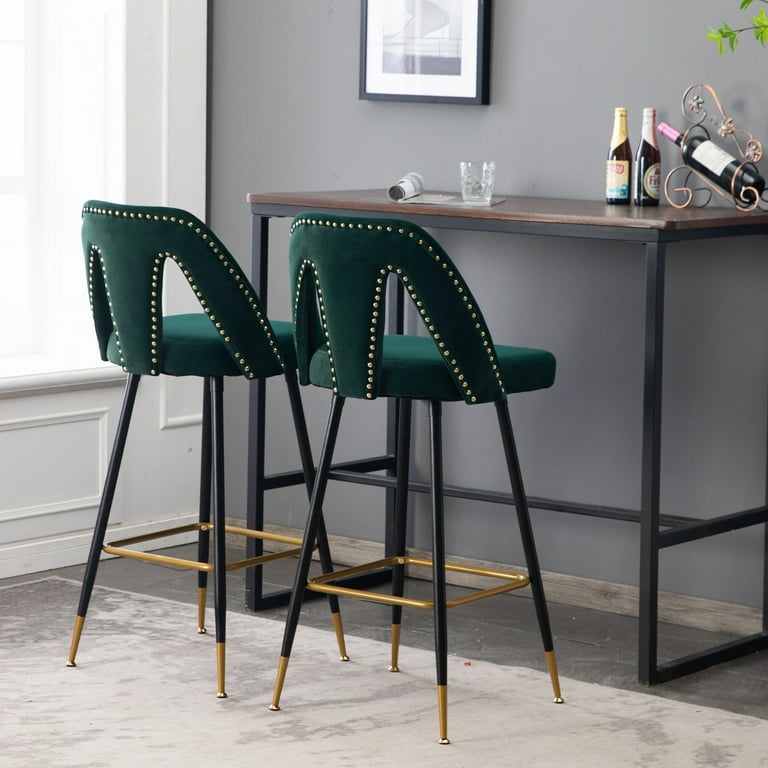 Set of 2 Bar Stools with Back and Footrest Counter Height Dining