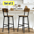 thumbnail image 1 of Set of 2 Bar Stools with Backrest, 26"/30" Counter Height Barstools, Rustic Wood & Metal Industrial Bar Chairs, Farmhouse Armless Bar Stools for Kitchen Island, Dining Room, Pub, Bistro, 1 of 10