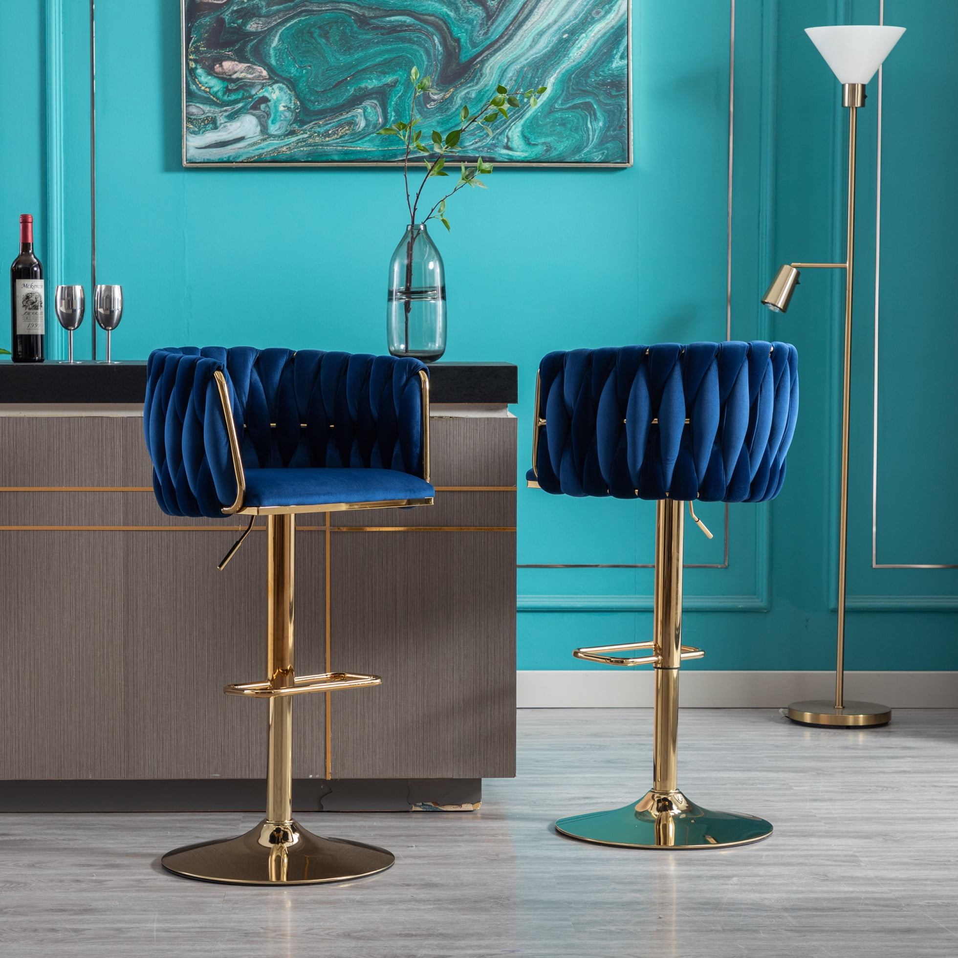 Set of 2 Bar Stools, Medieval Modern Leisure Chair with Chrome Footrest ...