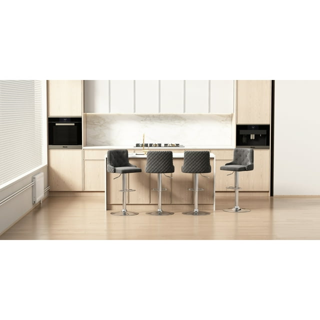 Set of 2 Bar Stools with Nailhead Trim, Elegant Velvet Upholstered