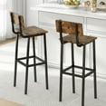 thumbnail image 1 of Set of 2 Bar Stools, Tall Bar Stool with Backrest and Footrest, Tall Bar Chairs, Industrial Style Counter Height Bar Stool for Dining Room, Kitchen, Rustic Brown, 1 of 8