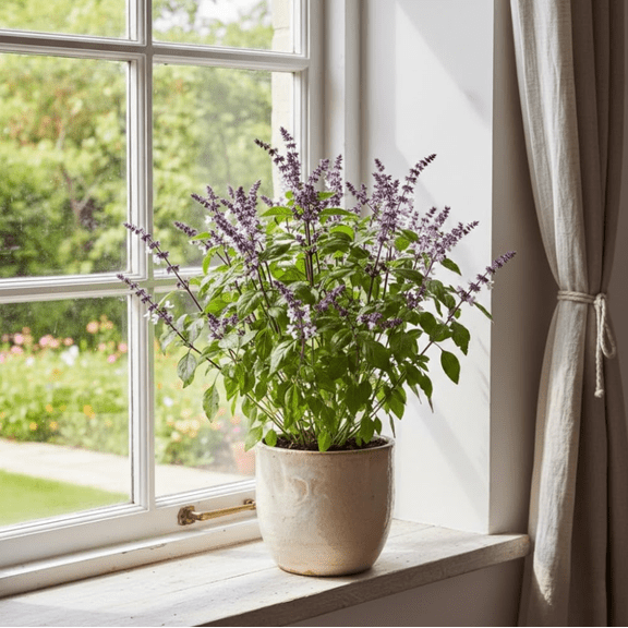 Set 2 Basil African Plants Live for Planting, 4-6 Inch Tall, Blue African Basil Plants, Fragrant Herb, Fast Growing, No Pot