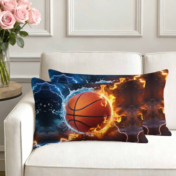 Set of 2 Basketball Pillow Covers 12x20 Inch, Water and Fire Lightning Impact Decorative Throw Pillow Cases Cotton Cushion Covers for Sofa Couch Bed Living Room Bedroom Home Decor