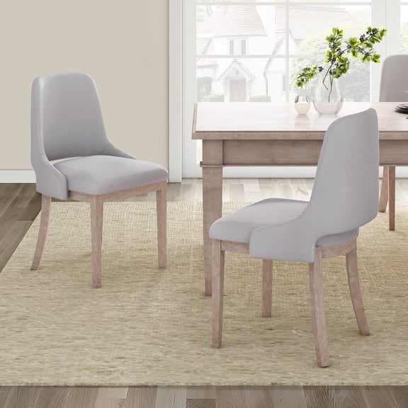 Set of 2 Beige Linen Upholstered Dining Chairs, Farmhouse Rubberwood Kitchen Accent Chairs for Dining Room & Living Room, Ergonomic Padded Seat, 22.2"W x 34.8"H