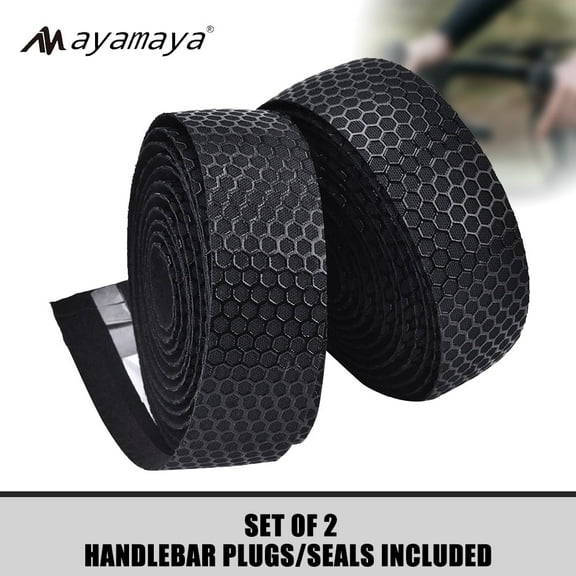 2PCS Bicycle Handlebar Tape, AYAMAYA PU EVA Washable Bike Bar Tape with Handlebar Plugs, Anti-Slip Sweatproof for Cycling, Black