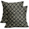 thumbnail image 1 of Set of 2 Black Cream Block Print Pillow Covers 18x18 Inch, Vintage Floral Spring Decorative Throw Pillow Cases Boho Rustic Cushion Covers for Farmhouse Sofa Couch Bed Decor, 1 of 16