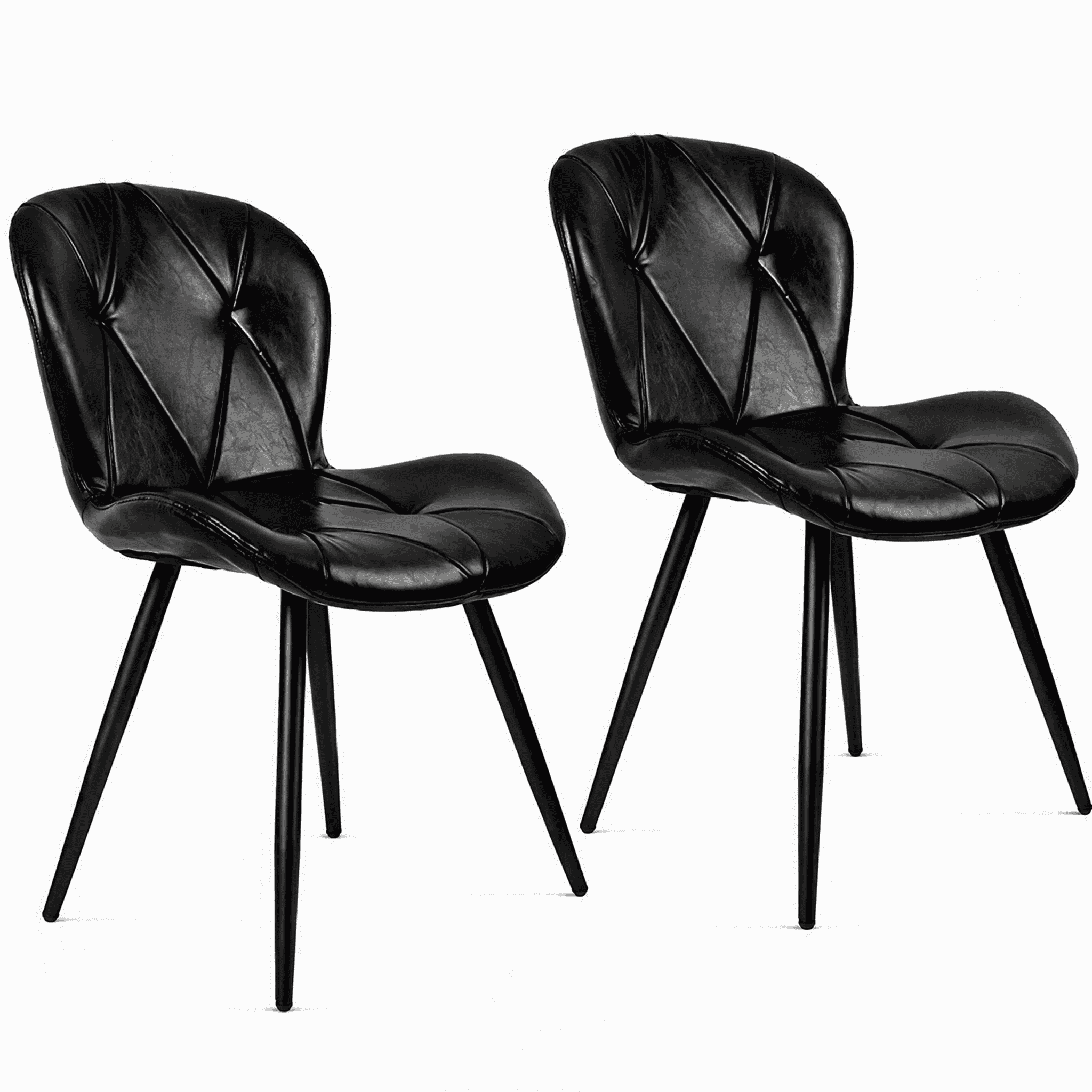 Set of 2 Black Faux Leather Dining Chairs, Ergonomic Backrest with Thick Foam Cushion, Metal Legs & FSC Frame, Scratch & Stain Resistant, 300 lbs Weight Capacity