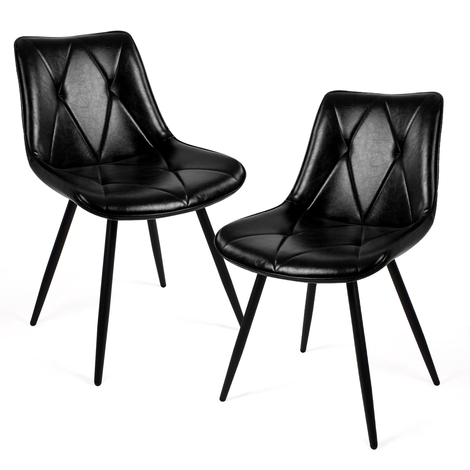 Set of 2 Black Faux Leather Dining Chairs, Ergonomic Backrest with Thick Foam Cushion, Metal Legs & FSC Frame, Waterproof Easy-Clean PU Leather, Hold Up to 300 lbs
