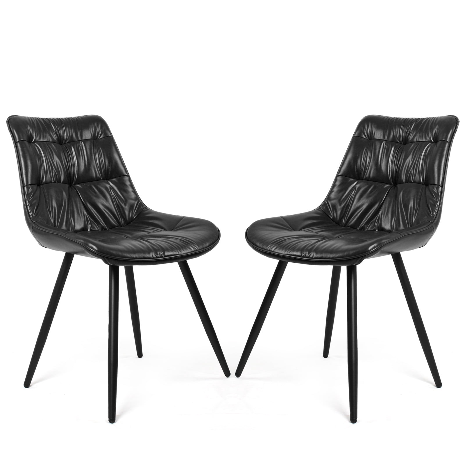 Set of 2 Black Faux Leather Dining Chairs, Ergonomic Backrest with Thick Foam Cushion, Sturdy Metal Legs & FSC Frame, Waterproof Easy-Clean PU Leather, 300 lbs Capacity