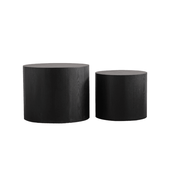 Set of 2 Black Lacquered MDF Round Nesting Coffee Tables, Modern Space-Saving Stackable Side End Table, Waterproof Wear-Resistant Wood Grain Accent Table No Assembly Required, Customizable Small Spac