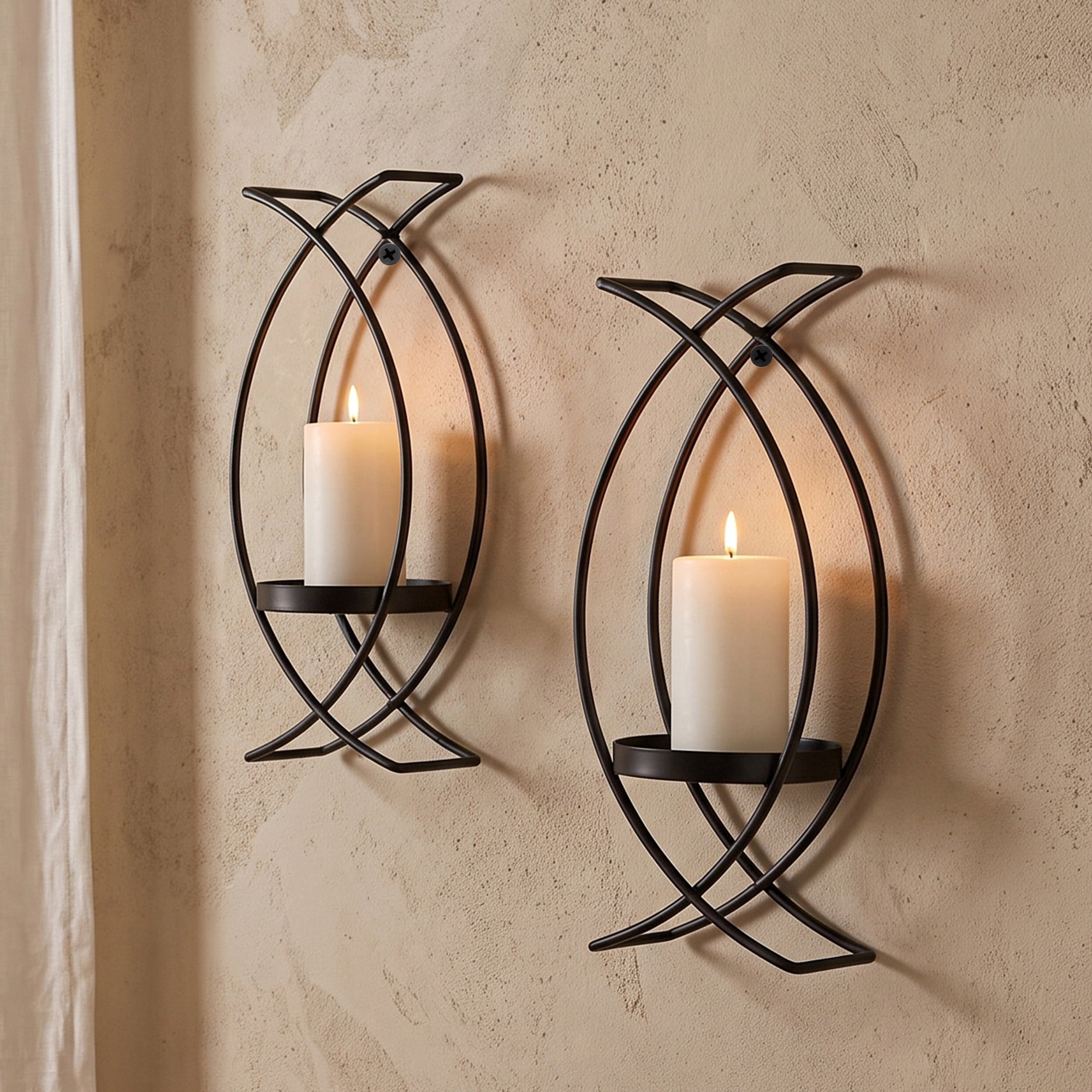 Set of 2 Black Metal Candle Sconces, Dual‑Use Wall‑Mounted and Tabletop