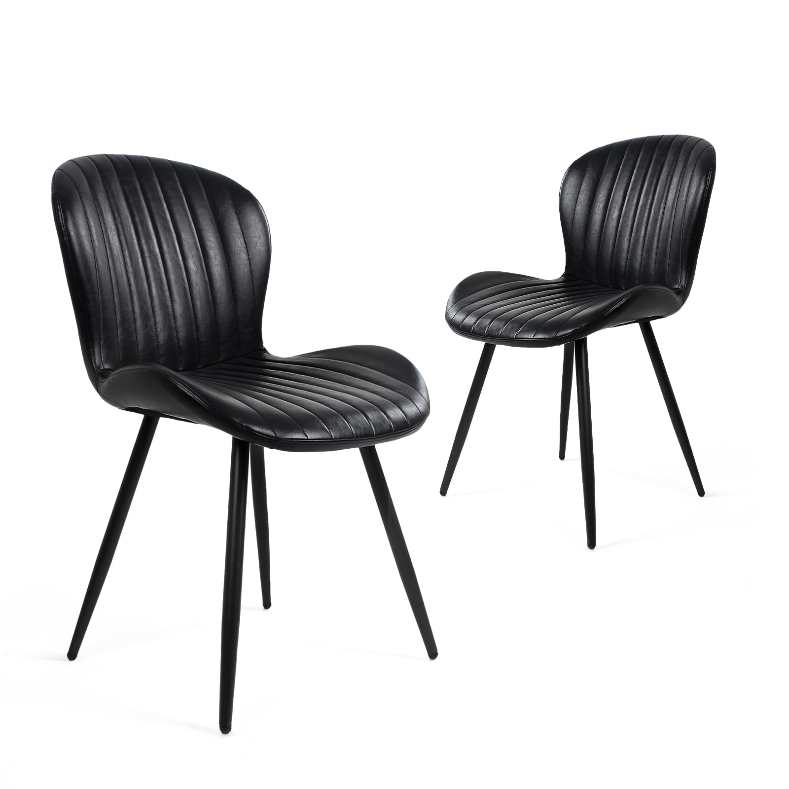 Set of 2 Black Modern Dining Chairs, 2nd-Gen Leather Upholstery, Ergonomic Curved Backrest, Sturdy Metal Legs, 400 lbs Capacity, Waterproof & Scratch Resistant