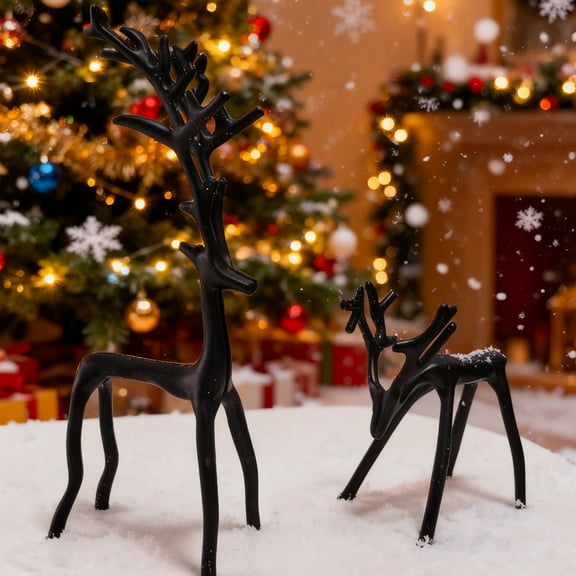 WYZCTTD Set of 2 Black Reindeer Statues - Modern Xmas Figurines - Elegant Indoor Holiday Decor - Table Centerpieces - Ideas for Living Room Bedroom Office,Christmas Decorations,Black