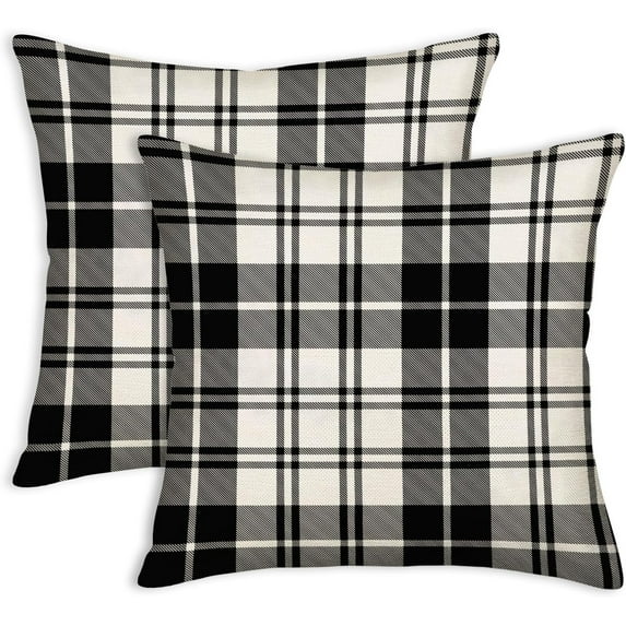 Set of 2 Black White Buffalo Check Plaids Throw Pillow Covers 16 x 16 Inch Rustic Farmhouse Decorative Retro Classic Gingham Cushion Case Home Decor Square Pillowcases for Sofa Bedroom