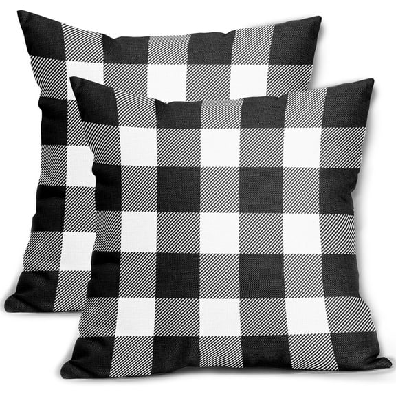 Set of 2 Black and White Buffalo Plaid Pillow Covers 16x16Inch Check Pattern Print Decorative Outdoor Pillowcases Holiday Farmhouse Christmas Checked Throw Cushion Case Couch Sofa Bed Decor