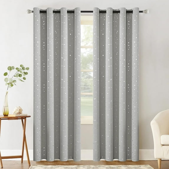 Blackout Silver Twinkle Stars Curtain Pair, Silver Grommet Top Window Panels for Bedroom, Kids Room, Sun Blocking Thermal Insulated (40" W x 84" L)