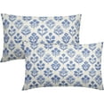 thumbnail image 1 of Set of 2 Blue Block Print Pillow Covers 12x20 Inch, Vintage Floral Spring Decorative Throw Pillow Cases Boho Rustic Cushion Covers for Farmhouse Sofa Couch Bed Decor, 1 of 15
