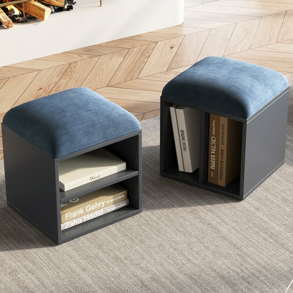 Set of 2 Blue Entryway Shoe Benches, Upholstered Velvet Shoe Rack with Cushion, Convertible Shoe Bench, Storage Organizer Bench for Entry, Hallway, Living Room