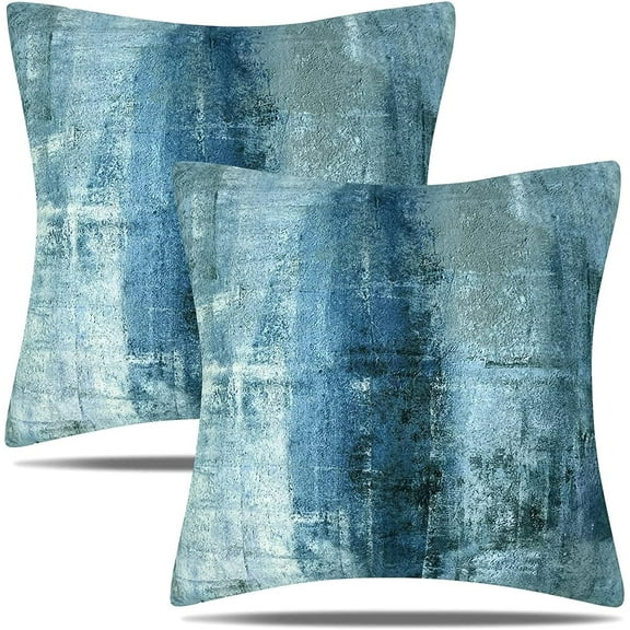 Set of 2 Blue and Grey Pillow Covers Contemporary Abstract Art Home Decorative Throw Pillows Cushion Cover 18x18 Inch Accent Pillows Case for Sofa Couch Living Room Décor