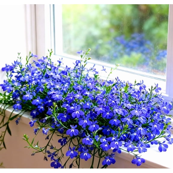Set 2 Blue Lobelia Plants Live for Planting, Regatta Series Lobelia Blue, Trailing Lobelia erinus Annual for Hanging Baskets, Containers, 2-4 Inch Tall, 3 Inch Pot