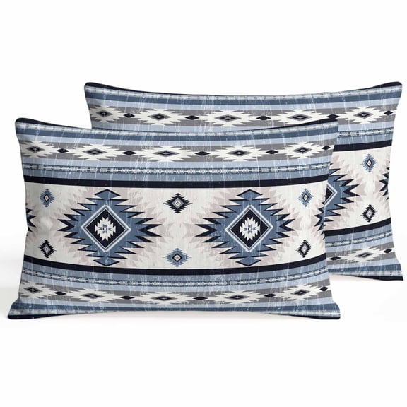 Set of 2 Blue Southwestern Pillow Covers 12x20 Inch, Native Aztec Ethnic Style Geometric Decorative Throw Pillow Cases Cotton Cushion Covers for Sofa Couch Bed Living Room Bedroom Home Decor