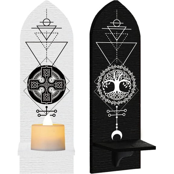 Set of 2 Boho Wall Candle Holder Shelf Mounted Wooden Detachable Sconces Candlestick Tree of Life Hanging Display Stand for Home Dining Room Bathroom Kitchen Hallway Decor 3.9 x 14.2inch for DIY
