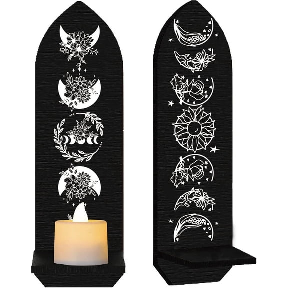 Set of 2 Boho Wall Candle Holder Shelf Mounted Wooden Pillar Sconces Candlestick Moon Crescent Retro Hanging Display Stand for Home Dining Room Bathroom Kitchen Hallway Decor 3.9 x 14.2inch DIY