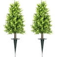 thumbnail image 1 of "Set of 2 Boxwood Topiary Trees - 32\" Artificial Topiary Ball Tree with Ground Spike, UV Resistant Fake Boxwood Bushes Outdoor Plants Shrubs for Front Porch Garden Enterway Home Decor, 1 of 4