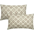 thumbnail image 1 of Set of 2 Brown Block Print Pillow Covers 12x20 Inch, Vintage Floral Spring Decorative Throw Pillow Cases Boho Rustic Cushion Covers for Farmhouse Sofa Couch Bed Decor, 1 of 15