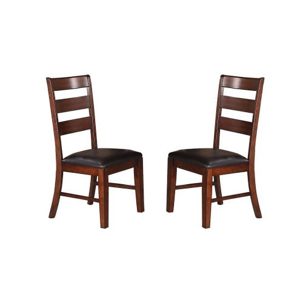Set of 2 Brown Ladder Back Dining Chairs with Solid Oak LegsSide Chairs with Black PU Leather Cushion, Retro Kitchen Chairs for Living Room Restaurant Kitchen