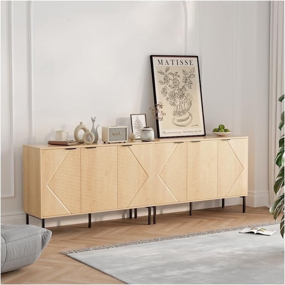 ANHDAH Buffet Cabinet with 3 Doors, TV Stand & Coffee Bar Storage ,Credenza Sideboard for Kitchen, Living Room, Entryway ,Natural Oak