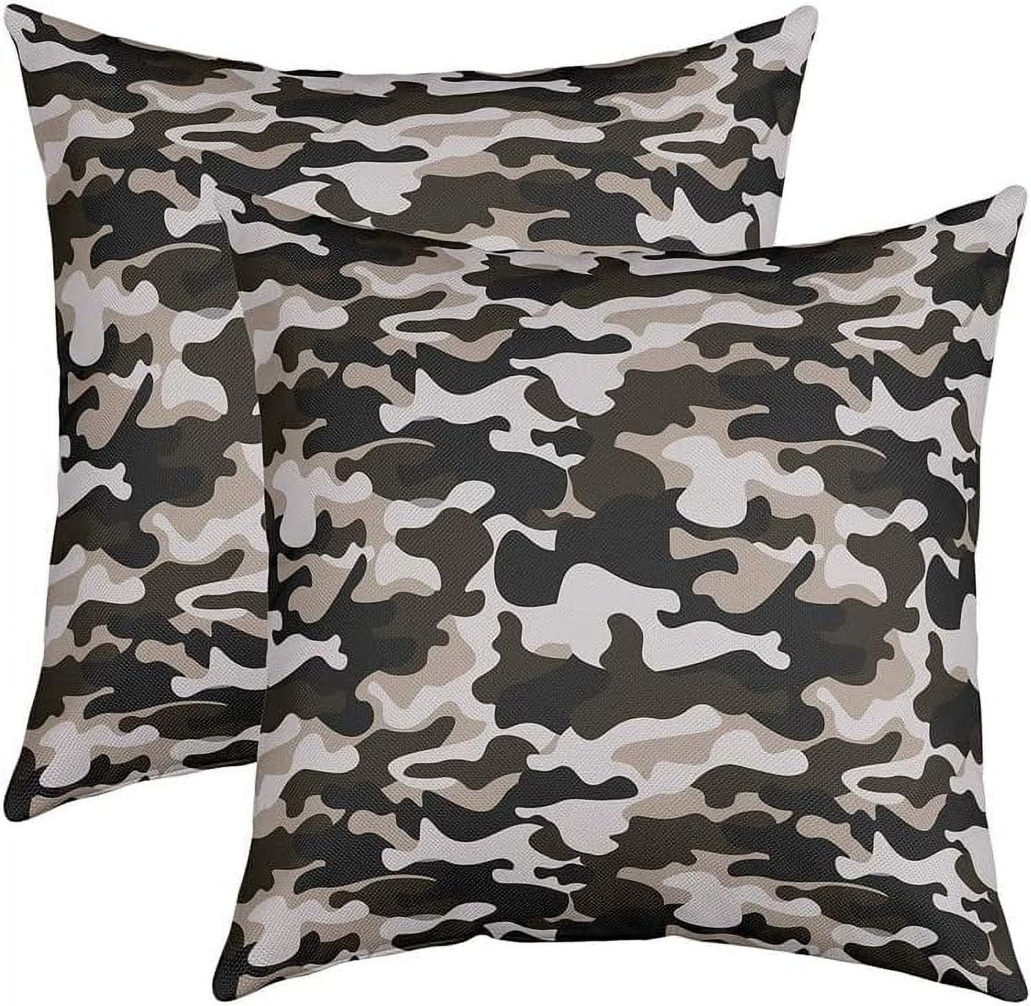 Set of 2 Camouflage Green Black Throw Pillow Covers, Camo Cushion Case for Home Living Room Decor, Reversible Military Style Decorative Throw Cushion Case, 20x20 Inches