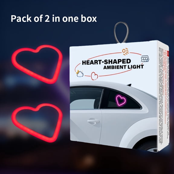 Set of 2 Car Interior Neon Heart Lights Available in Blue, Pink, Red, Ice Blue, Rechargeable Via Solar Or USB, Featuring 5 Lighting Modes, Perfect for Decorating Car Dashboards And Home Parties