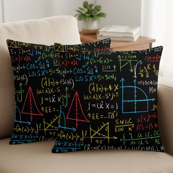 Set of 2 Cartoon Math Pillow Covers 16x16 Inch, Abstract Number Chart Pattern Geometric Decorative Throw Pillow Cases Cotton Cushion Covers for Sofa Couch Bed Living Room Bedroom Home Decor