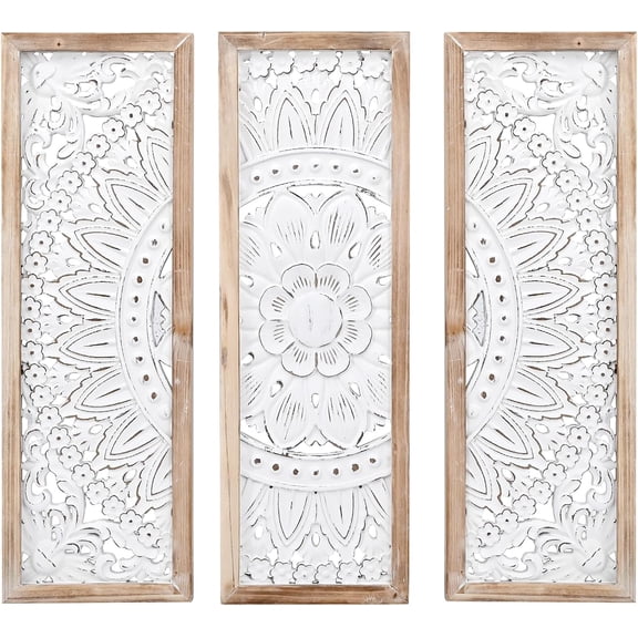Set of 2 Cathedral Arch Window Frame Wall Decor - 36" Large Rustic Farmhouse Wood Wall Art - Distressed White Architectural Hanging for Living Room, Entryway & Mantel
