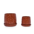 thumbnail image 1 of Set of 2 Ceramic Flowerpot, 7" Modern Planter for Patio, Garden, Windowsill - Red | Glossy red ceramic planters with drainage, durable for indoor or outdoor use, 1 of 13