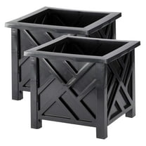 Set of 2 Chippendale Planter Boxes, Black, Outdoor Décor – Plant Holder for Garden, Patio and Lawn, Weather-Resistant Polypropylene – 14 ¾” sq. x 13 ¼ H Overall