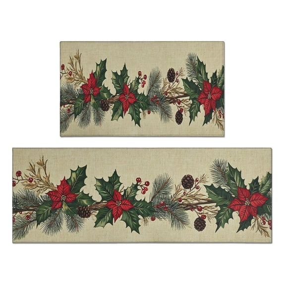 Set of 2 Christmas Kitchen Rugs Welcome Christmas Snowflake Kitchen Rugs and Mats Anti Fatigue Kitchen Floor Matfor Cook Home Decor (47x17+30x17 inches)