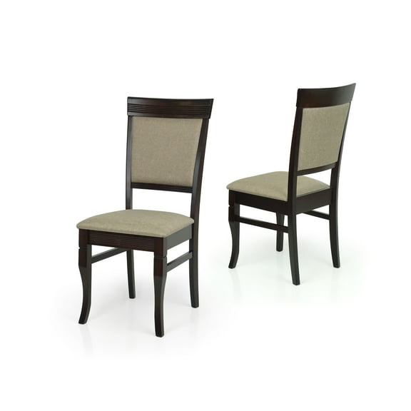 Set of 2 Classic Style Solid Wood Upholstered Ronda Dining Chairs, Kitchen Chairs, Wooden Living Room Chairs, Side Chairs, Armless Chairs, Espresso Color